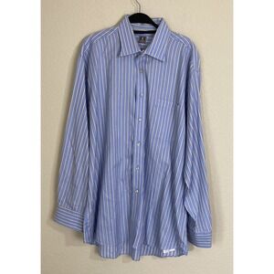 Peter Millar Dress Shirt Mens L 17 1/2 100% Cotton Blue White‎ Striped Button Up